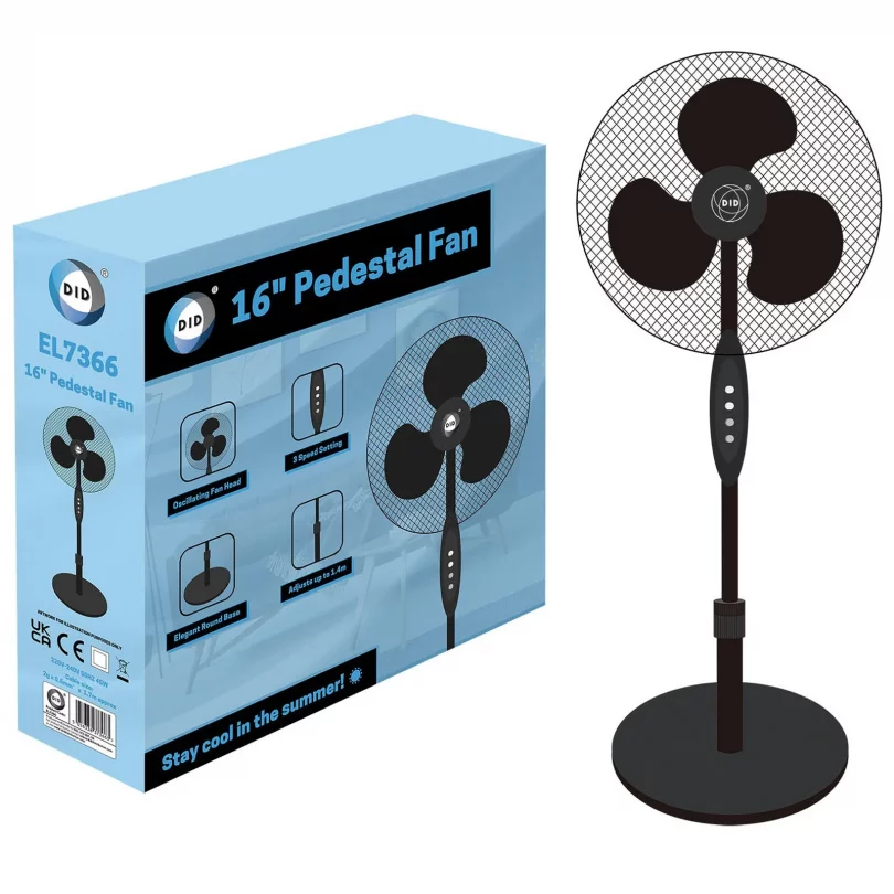 Oscillating Round Base 16'' Pedestal Fan