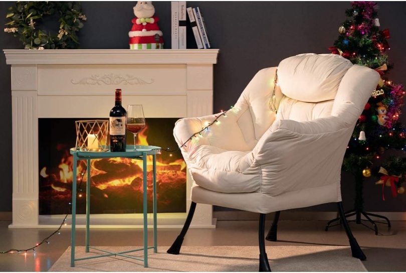 Armchair Accent Chair Lazy Chair Relax Lounge Chair with Armrests Modern Fabric Leisure Sofa Chair with Steel Frame, Beige