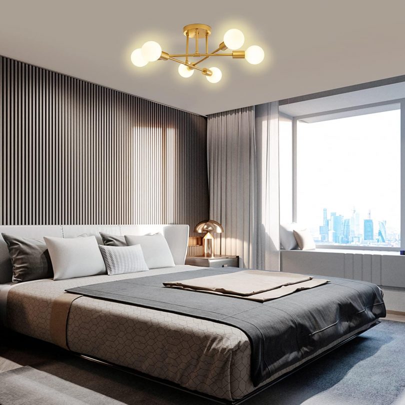 Sputnik Chandelier Mid-Century Ceiling Light 6 Lights,Gold