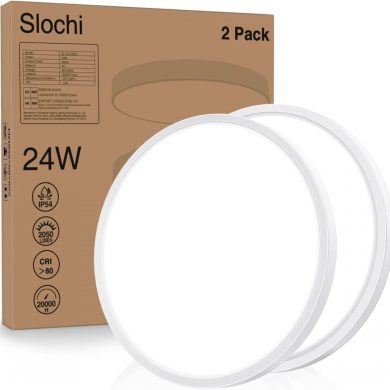 2 Pack Bathroom Lights,24W 2050LM Round Ceiling Lights,6500K,150W Equivalent,Ultra-thin,Small,Dome,Waterproof Modern LED Flush Mount Ceiling Lamp
