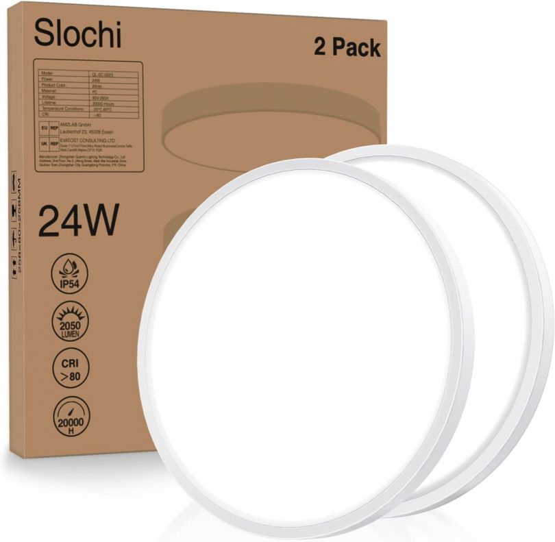 2 Pack Bathroom Lights,24W 2050LM Round Ceiling Lights,6500K,150W Equivalent,Ultra-thin,Small,Dome,Waterproof Modern LED Flush Mount Ceiling Lamp