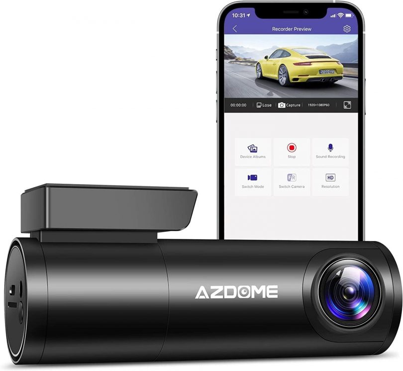 AZDOME 1296P Dash Cam, with WiFi Mini Hidden Car Camera, Voice Control Car Recorder with Night Vision, WDR, Loop Recording, G-Sensor, Super-capacitor M300