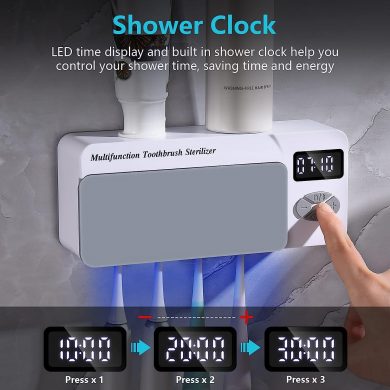 AONCO UV Toothbrush Holder, Toothbrush Sanitizer with Shower Clock Timer, Bluetooth Music Player 4000mAh USB Charging Multifunctional Bathroom Wall Mounted