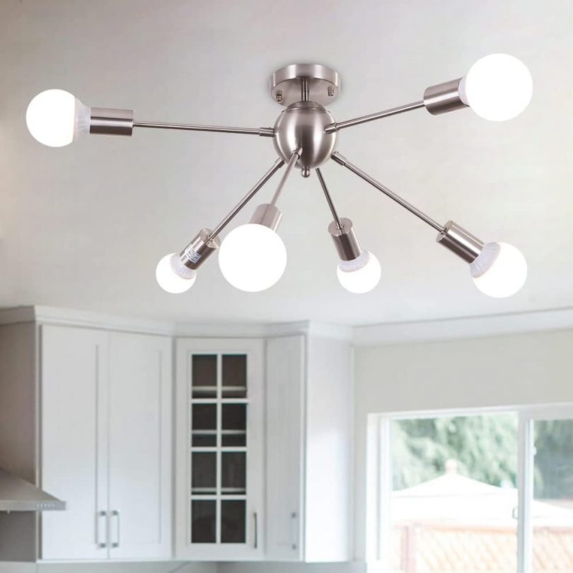 Ceiling Light Nickel Modern Light Fittings Ceilings, 6 Lights Vintage Ceiling Lamp 
