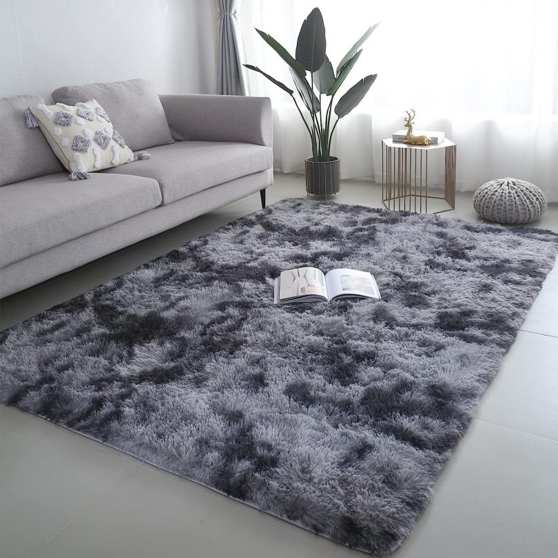  Soft Fluffy Rug for Living Room Bedroom, Parent Room Kids Room Plush Rug, Dorm Area, Large Area Living Room Bedroom Decorative Rugs, Tie Dye Craft Dark grey, 120x160cm