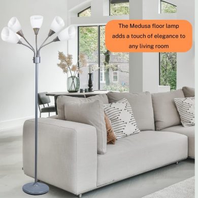 Modern Floor Lamp Room Light by Lightaccents - Medusa Multi Head Standing Lamp Bedroom Light with 5 Adjustable Acrylic Reading Shades Room Light Silver