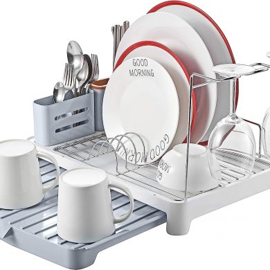 Dish Drainer with Extendable Draining Board, Stainless Steel Dish Rack