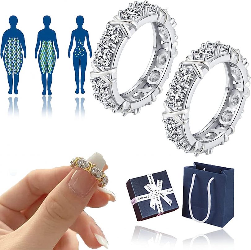 Moissanite Diamond Ring, Magnetic Zircon Shaping Ring Engagement Rings Wedding Bands Anniversary Rings Gifts 7, 2pcs Silver
