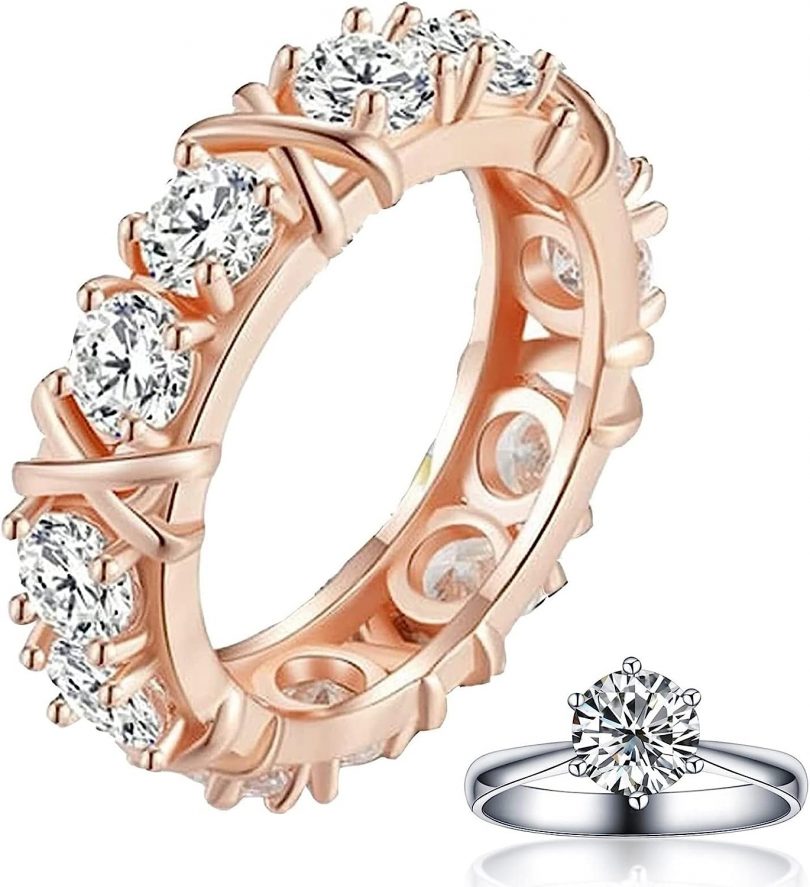 Moissanite Diamond Ring, Magnetic Zircon Shaping Ring Engagement Rings Wedding Bands Anniversary Rings Gifts 9, 2pcs Rose Gold