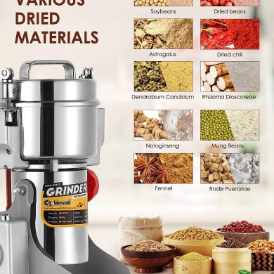 CGOLDENWALL 2400W Open-Cover-Stop 700g Electric Grain Grinder 28000RPM High Speed Superfine Grain Mill Spice Herb Coffee Nut Powder Grain Grinder with Overload Protection- Timer- Commercial Motor CE