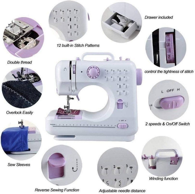 12 Stitch Multi-Function Sewing Machine, Household Sewing Machine, Electric Sewing Machine, Mini Portable Sewing Machine,Double-line Two-speed Reverse Stitch