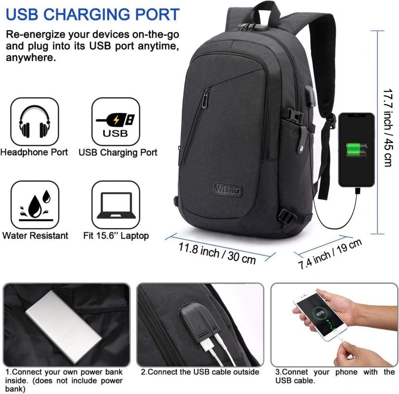 Anti-Theft Laptop Backpack,Business Travel Backpack Bag with USB Charging Port Lock,Water Resistant College School Computer Rucksack