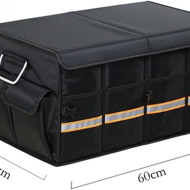 Small Car Boot Organiser Storage Lid Car Boot tidy, Robust, Collapsible, Multi-Compartment Car Trunk Organizer Box Metal Handles - Essential Car Accessories Black S 13.8x13.8x11.8inch