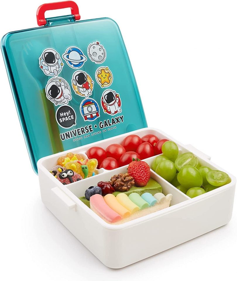 Bento Box for Kids - 1300ml Leak Proof Lunch Box with Sauce Jar - 3 Compartments Lunch Containers with Utensil, Dishwasher Microwave Safe, BPA-Free,On-The-Go Meal and Snack Packing White